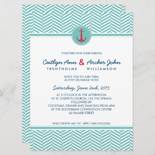 BRUILOFT UITNODIGEN nautisch anker aangepaste mono Kaart (Voorkant / Achterkant)