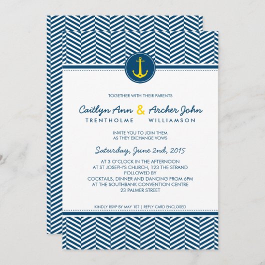 BRUILOFT UITNODIGEN nautisch anker hart marine gee Kaart (Voorkant / Achterkant)