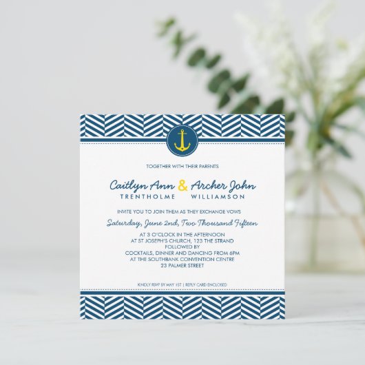 BRUILOFT UITNODIGEN nautisch anker hart marine gee Kaart (Staand voorkant)