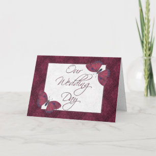 Bruiloft uitnodiging 5x7 vlinder brokaat rood