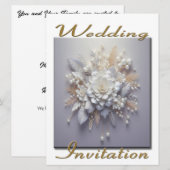 Bruiloft Uitnodiging Boeket van bloemen in blauw (Voorkant / Achterkant)