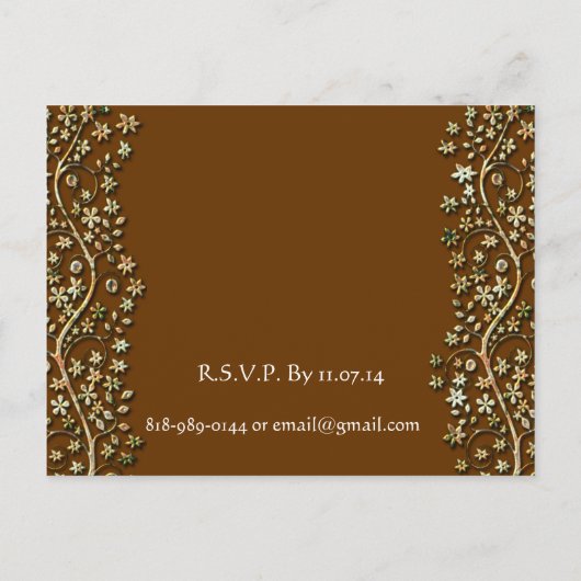 Bruiloft uitnodiging-bruine wervelingen en bloemen uitnodiging briefkaart (Achterkant)