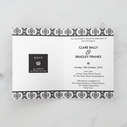 BRUILOFT UITNODIGING:: damast landschap zwart (Binnen)