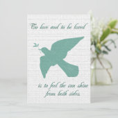 Bruiloft uitnodiging Duif aqua en wit (Staand voorkant)