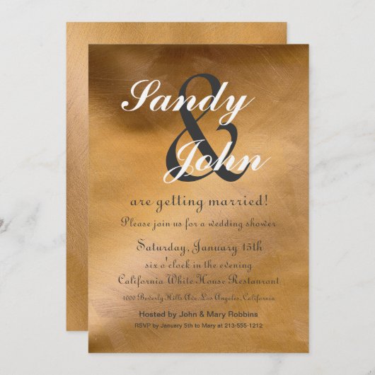 Bruiloft uitnodiging Elegant Koper Grijs (Voorkant / Achterkant)