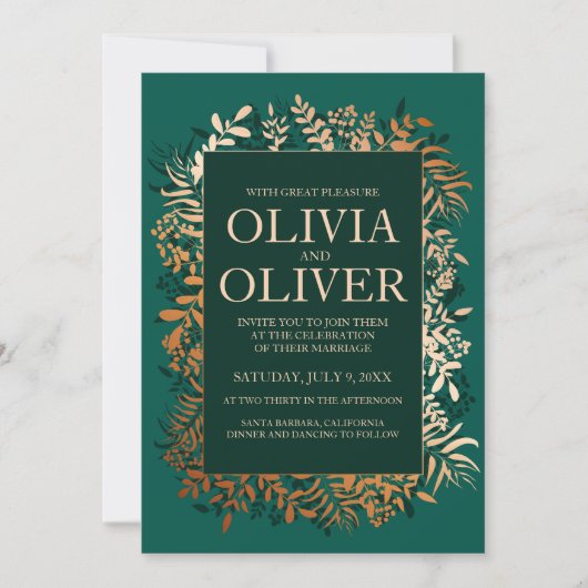 Bruiloft uitnodiging Emerald gouden kruid (Voorkant)