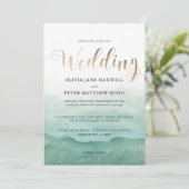 Bruiloft Uitnodiging Folie - Waterverf Zeeen (Staand voorkant)