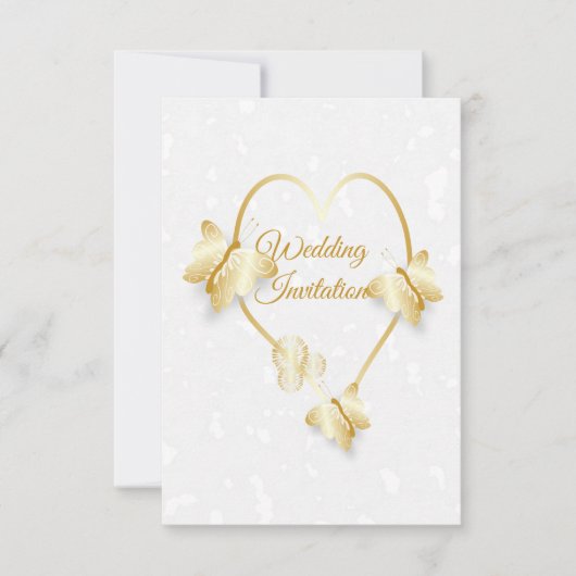 Bruiloft uitnodiging Goudkleurige Hart Vlinders (Voorkant)