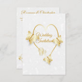 Bruiloft uitnodiging Goudkleurige Hart Vlinders (Voorkant / Achterkant)
