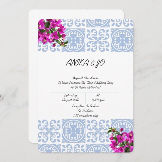 Bruiloft uitnodiging in blauwe romantische Italiaa (Voorkant / Achterkant)