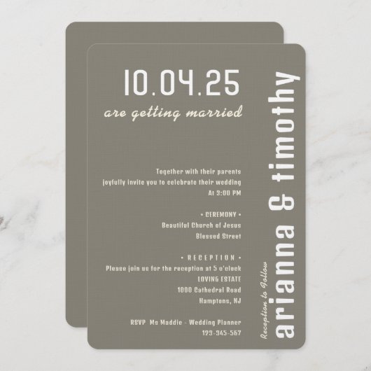 Bruiloft uitnodiging in Sage en lichtgele kleuren (Voorkant / Achterkant)