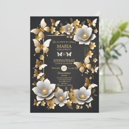 Bruiloft uitnodiging kaart vlinders (Staand voorkant)