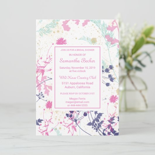 Bruiloft uitnodiging met speelse botanische illust (Staand voorkant)