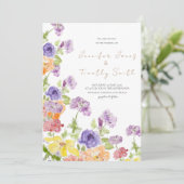 Bruiloft uitnodiging paarse geel en oranje bloem (Staand voorkant)