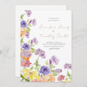 Bruiloft uitnodiging paarse geel en oranje bloem (Voorkant / Achterkant)