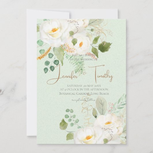 Bruiloft Uitnodiging witte camelia bloemen (Voorkant)