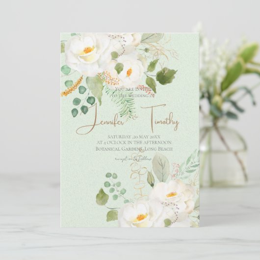 Bruiloft Uitnodiging witte camelia bloemen (Staand voorkant)