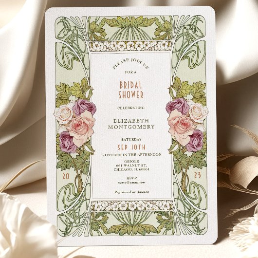 Bruiloft uitnodigingen Art Nouveau Roos Vintage