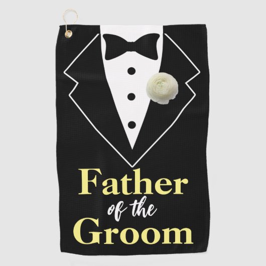 Bruiloft Vader van de bruidegom Tuxedo gepersonali Golfhanddoek (Voorkant)