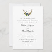 bruiloft van Bright Oak-monogram Acorn en Antlers Kaart (Voorkant)