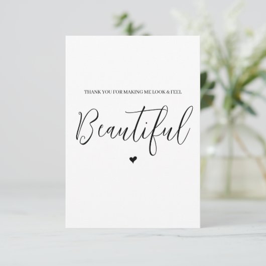 Bruiloft verkoper dank u kaart- haar / make-up bedankkaart (Staand voorkant)