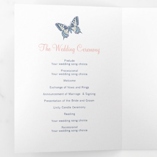 Bruiloft vernieuwingsprogramma blauwe koraal vlind drieluik programma (Binnenzijde eerst)