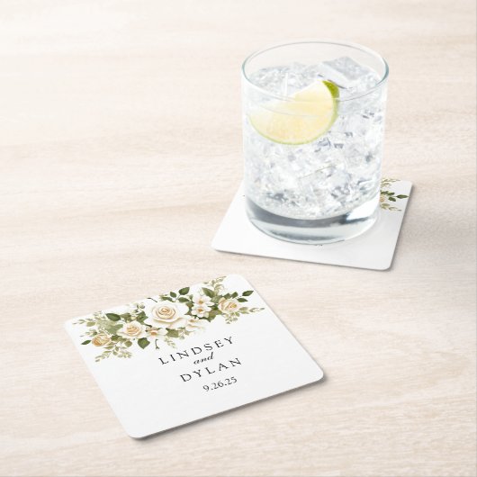 bruiloft vierkante kartonnen onderzetter (Insitu)