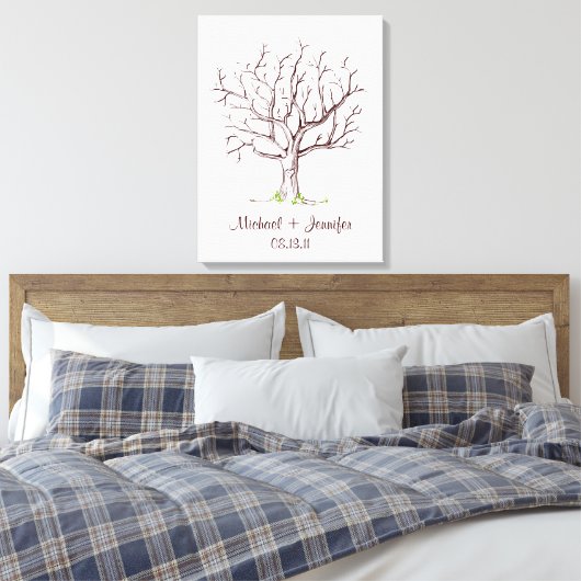 Bruiloft Vingerafdruk Boom (Bruin) Canvas Print (Insitu (Slaapkamer))
