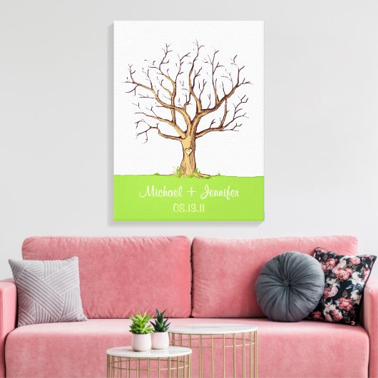 Bruiloft Vingerafdruk Boom (Kleur) Canvas Print (Insitu (Woonkamer))