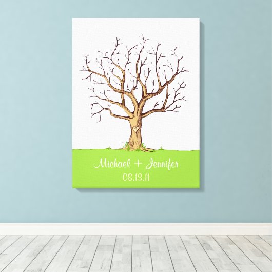 Bruiloft Vingerafdruk Boom (Kleur) Canvas Print (Insitu (Houten vloer))