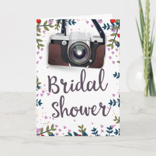 Bruiloft Vintage bloemen en klassieke camera Notitiekaartje