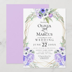 Bruiloft Violet Anemone Flowers Kaart