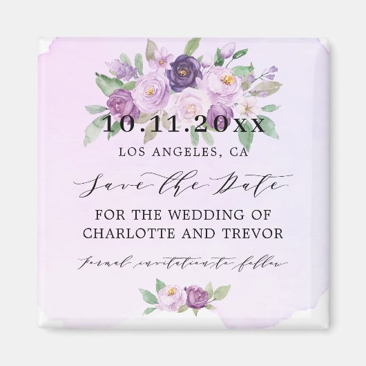 Bruiloft violette bloemen opslaan de datum magneet (Voorkant)