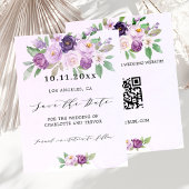Bruiloft violette bloemen QR code budget bewaar de