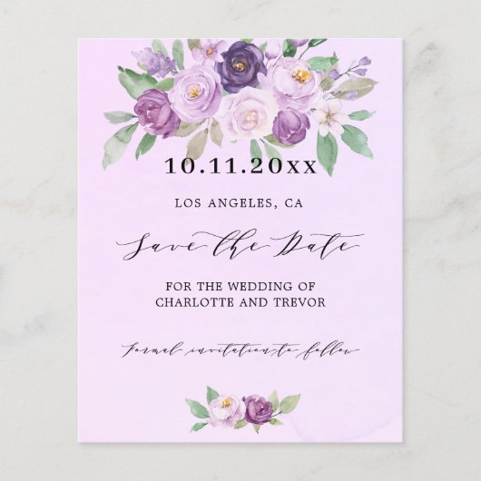 Bruiloft violette bloemen QR code budget bewaar de Flyer (Voorkant)