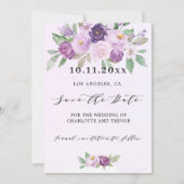 Bruiloft violette bloemen QR code website Save The Date (Voorkant)
