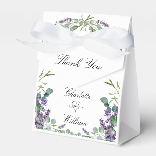 Bruiloft violette lavendel eucalyptus dank u bedankdoosjes (Voorkant Zijde)