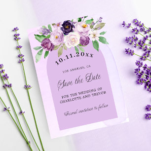 Bruiloft violette paarse bloemen boog QR code webs Save The Date