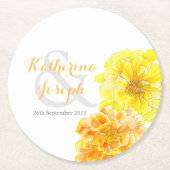 Bruiloft waterverf bloem goudsbloem papier onderze ronde kartonnen onderzetter (Voorkant)