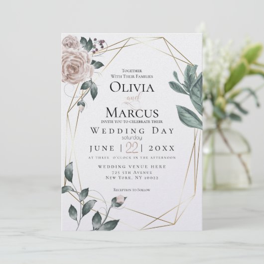BRUILOFT | Waterverf Blush Dusty Roos Gold Kaart (Staand voorkant)