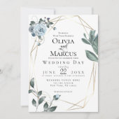 BRUILOFT | Waterverf Dusty Blue Floral Kaart (Voorkant)