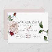 BRUILOFT | Waterverf Dusty Roos en Merlot Floral Save The Date (Voorkant / Achterkant)