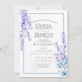 Bruiloft | Waterverf Lavender - Dusty Blue Florals Kaart (Voorkant)