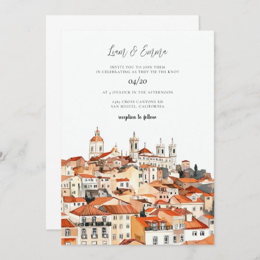 bruiloft Waterverf Lissabon Kaart (Voorkant / Achterkant)