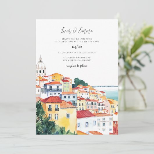 bruiloft Waterverf Lissabon Kaart (Staand voorkant)