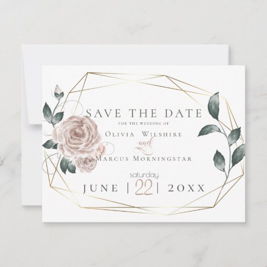 BRUILOFT | Waterverf Stof Roos Blush Pink Save The Date (Voorkant)