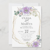 Bruiloft | Waterverf van lavendel Floral Geometric Kaart (Voorkant)
