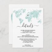 Bruiloft Waterverf Wereldkaart Verwijderbaar Hart Informatiekaartje (Voorkant / Achterkant)