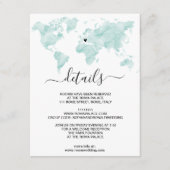 Bruiloft Waterverf Wereldkaart Verwijderbaar Hart Informatiekaartje (Voorkant)