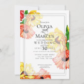 Bruiloft | Waterverf Yellow en Red Gerbera Daisy Kaart (Voorkant)